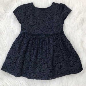 Baby Gap Shimmer Lace Velvet Bow Dress Navy Size 12-18M
